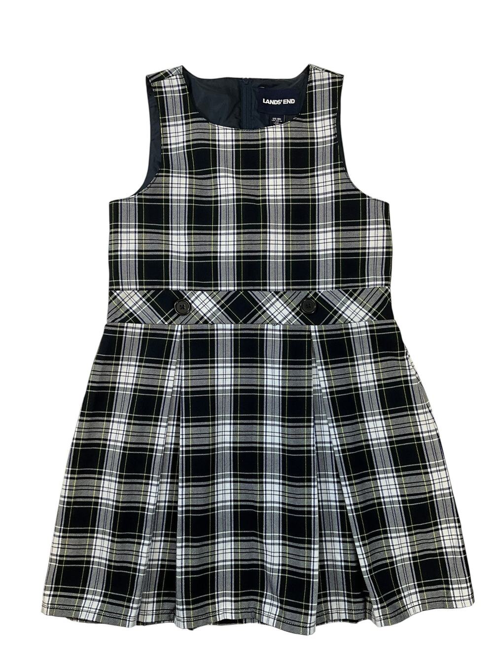 Lands’ End Girls Size 8 Plaid Pleated School Uniform Jumper Dress Preppy